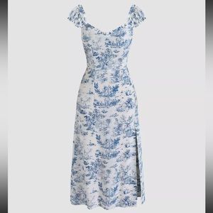 Toile de Jouy ruffle trim slit midi dress Cider NWT size XL